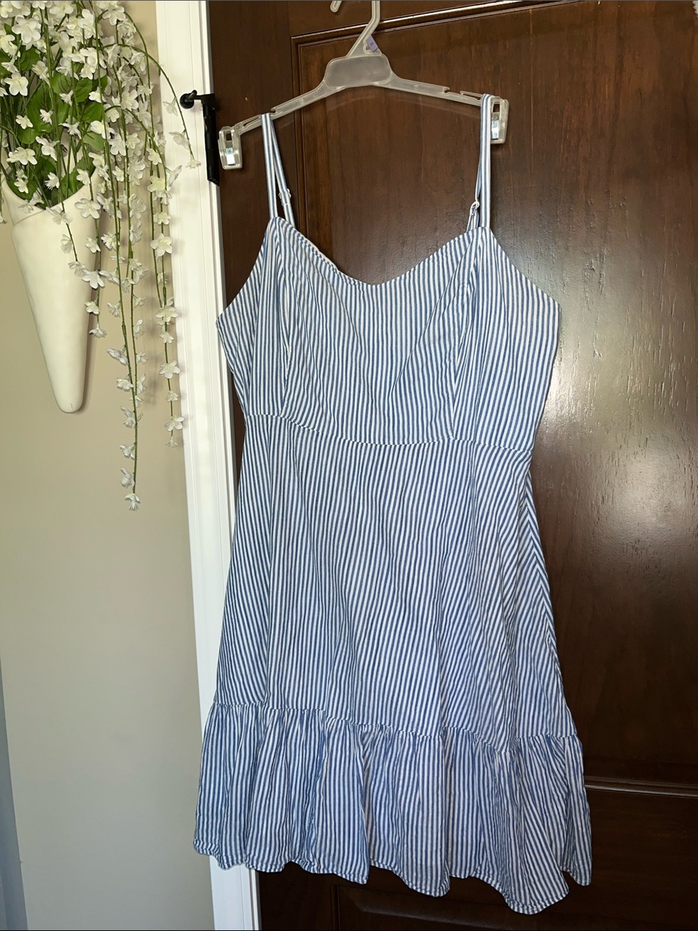 Old Navy Blue & White Vertical Stripe Midi Sundress